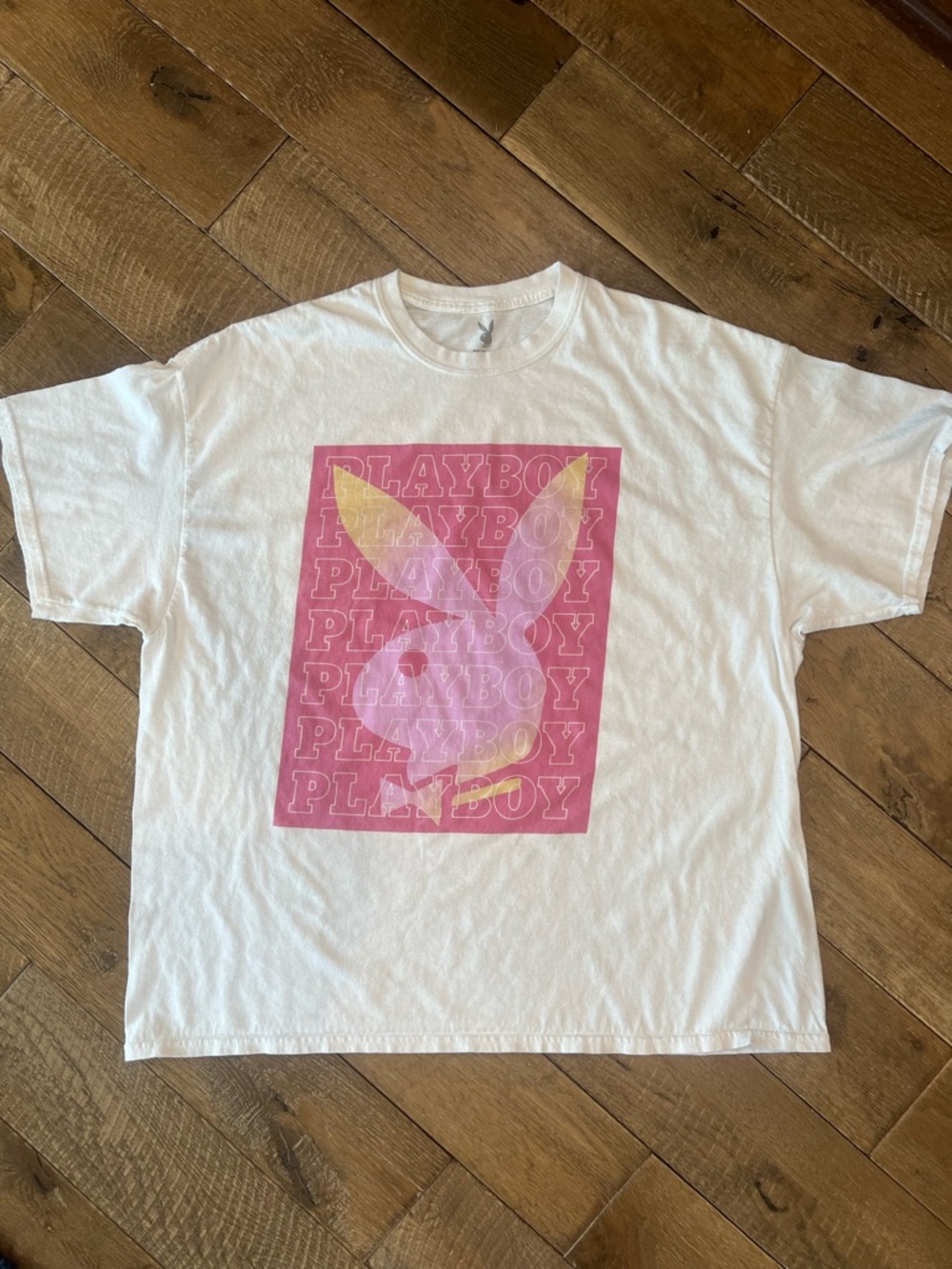 Playboy White T-Shirt with Pink Graphic